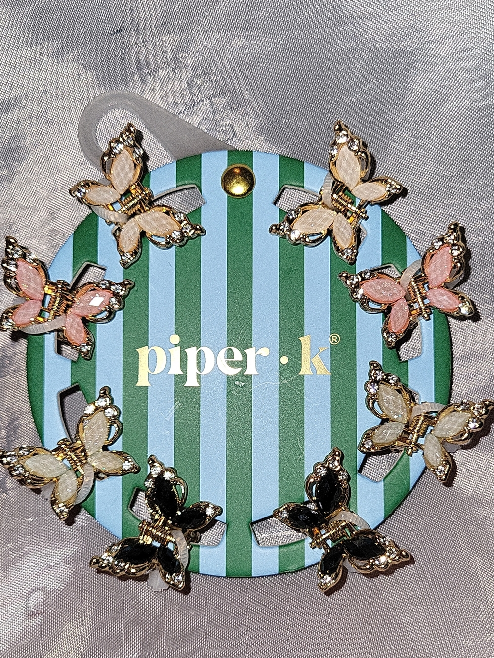 Piper K Crystal Butterfly Hair Clips — Pink, Cream, Black LS M